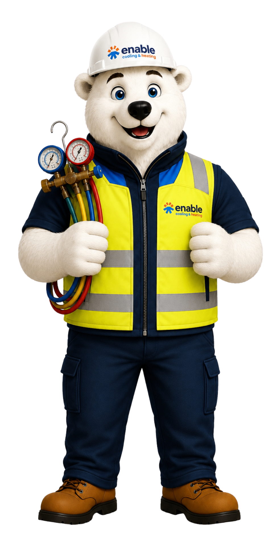 Enable Cooling & Heating mascot bear engineer