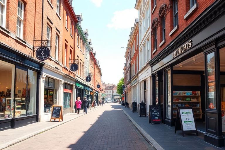 Bury town centre high street with shops and offices