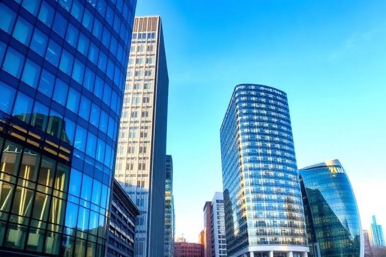 Modern glass office buildings in Manchester city centre