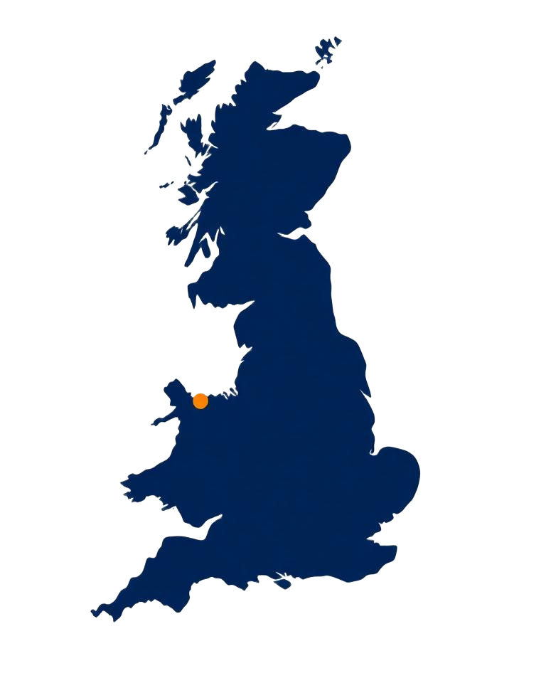 Map of the United Kingdom showing Enable Cooling & Heating's Greater Manchester base and UK-wide coverage